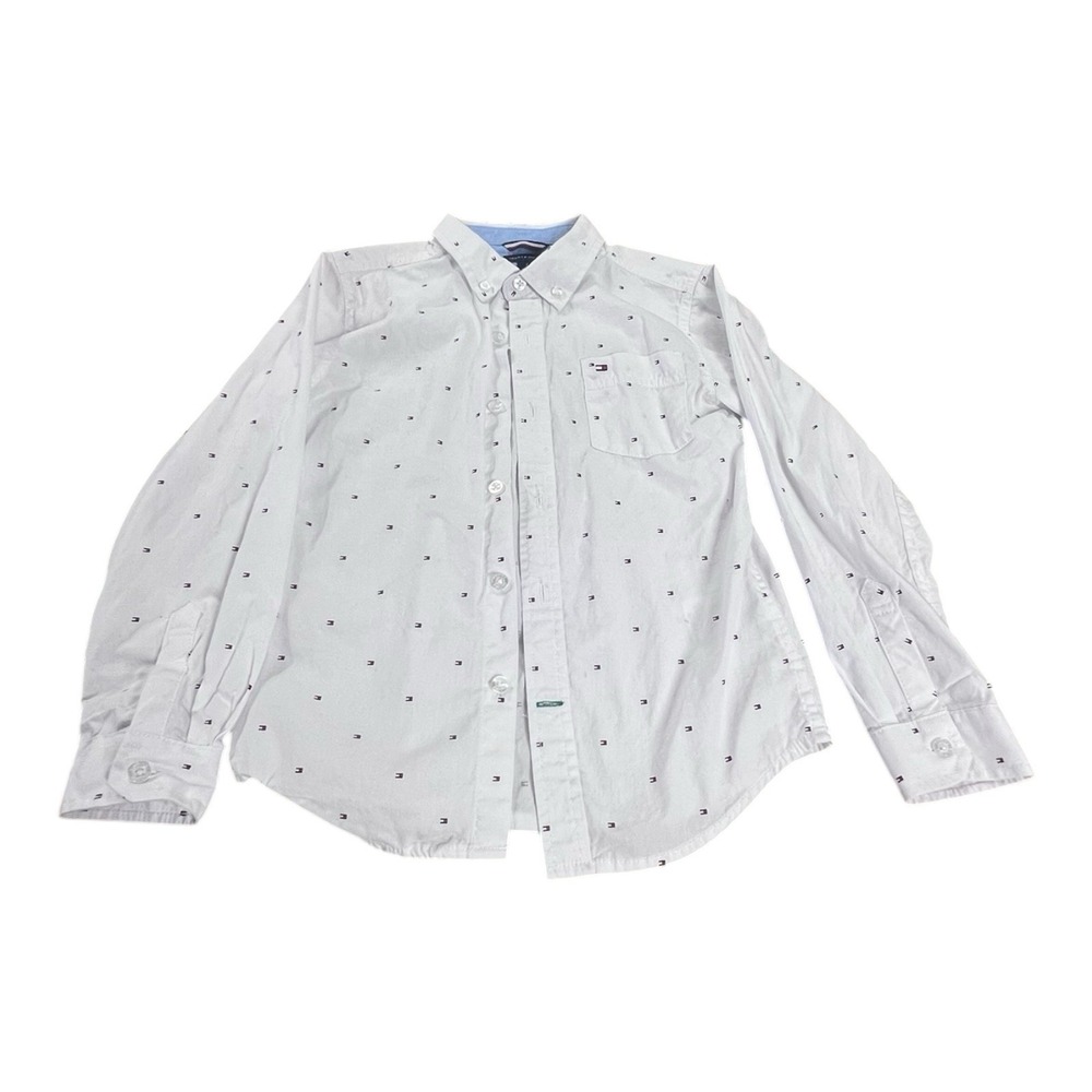 Tommy Hilfiger Boys‎ Button Dress Shirt Youth Size 7 Logo  White
